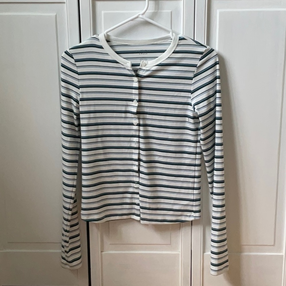 American Eagle Outfitters Green and Blue Striped Shirt